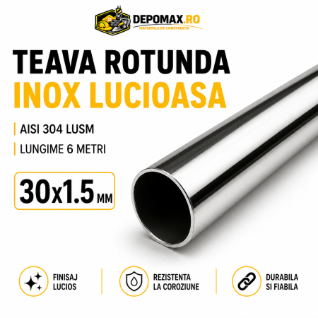 Teava rotunda inox lucios AISI 304 LUSM, 30 x 1.5 mm, 6 metri